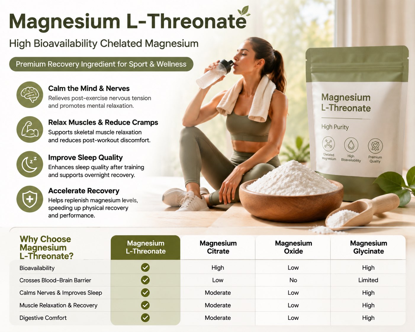 Raw Ingredients Supplier High Quality Best Price Magnesium L-Threonate CAS 778571-57-6 for sport recovery products